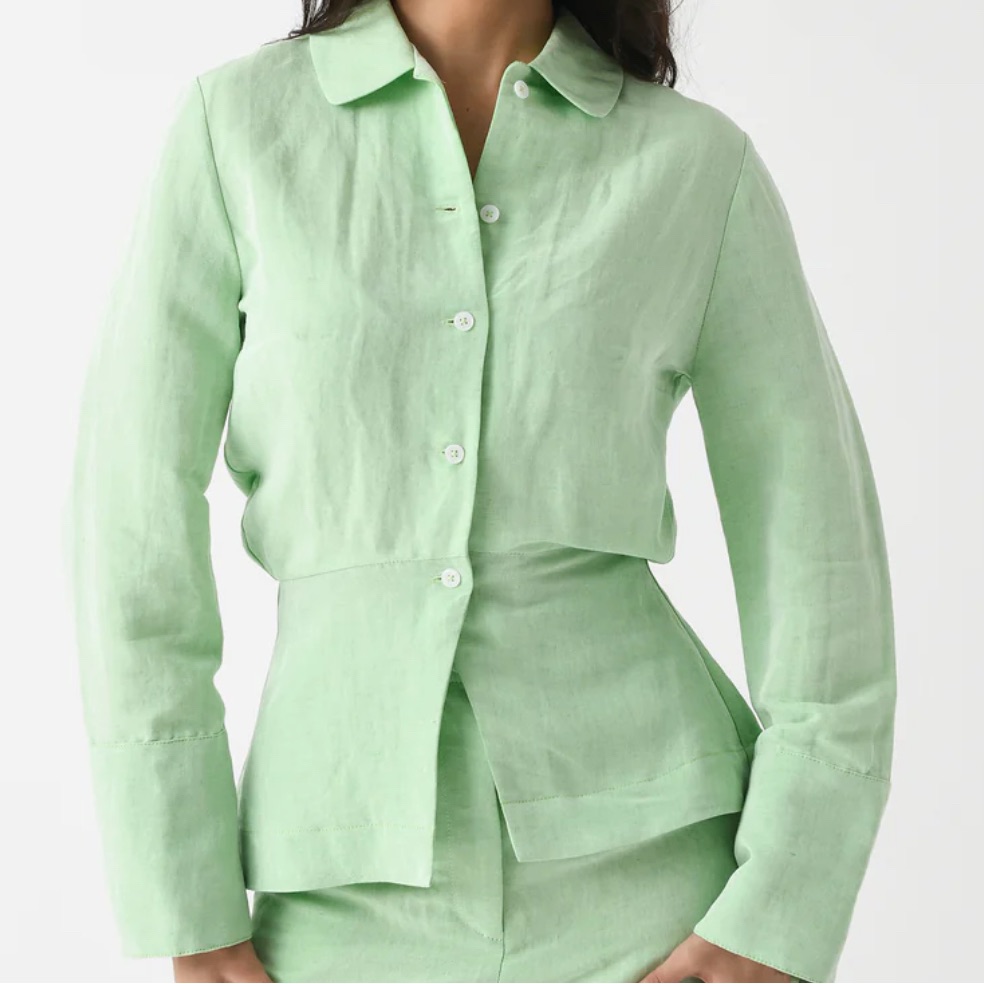 Matthew Bruch Light Green Linen Button-Front Top